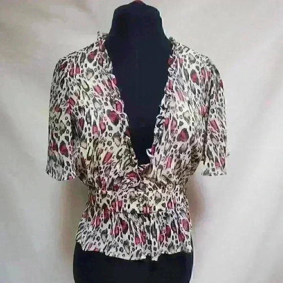 NWTMajorelle Multi-Color Georgette Fun Animal Print Ruffled Lined Peplum Top Med - Picture 1 of 12